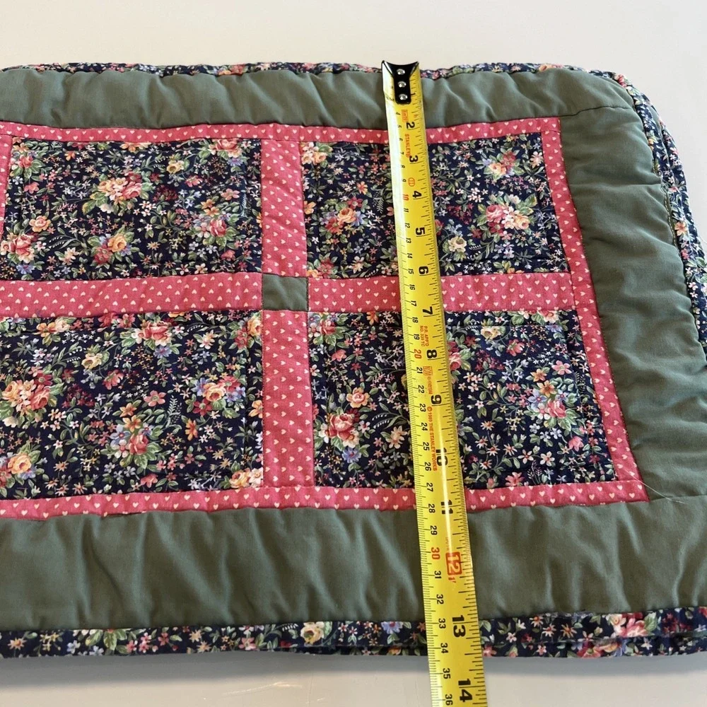 Handmade Quilted Placemats Four  Olive Green Cottage Core Core Hearts Floral